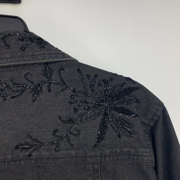 Coldwater Creek Jacket Gray Denim Embroidered Floral Zip Front - Picture 7 of 8